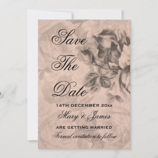 Elegant "Save the Date"  Rozen Sepia Save The Date (Voorkant)