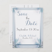 Elegant Save the Date Stofjes Blauwe Bloemige Wate Aankondigingskaart (Voorkant / Achterkant)