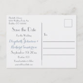 Elegant Save the Date Stofjes Blauwe Bloemige Wate Aankondigingskaart (Achterkant)
