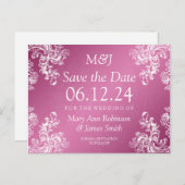 Elegant Save the Date Swirls 2 Roze Aankondigingskaart (Voorkant / Achterkant)