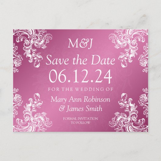 Elegant Save the Date Swirls 2 Roze Aankondigingskaart (Voorkant)