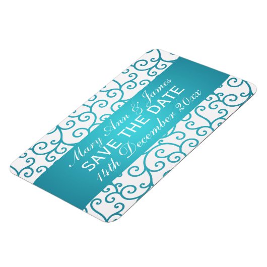 Elegant Save The Date Swirls Patroon Aqua Blue Magneet (Linkerzijde)
