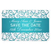 Elegant Save The Date Swirls Patroon Aqua Blue Magneet (Horizontaal)
