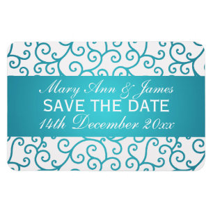 Elegant Save The Date Swirls Patroon Aqua Blue Magneet