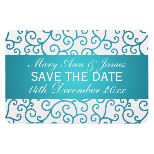 Elegant Save The Date Swirls Patroon Aqua Blue Magneet (Horizontaal)
