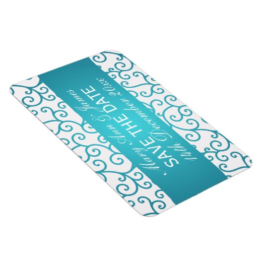 Elegant Save The Date Swirls Patroon Aqua Blue Magneet (Rechterzijde)