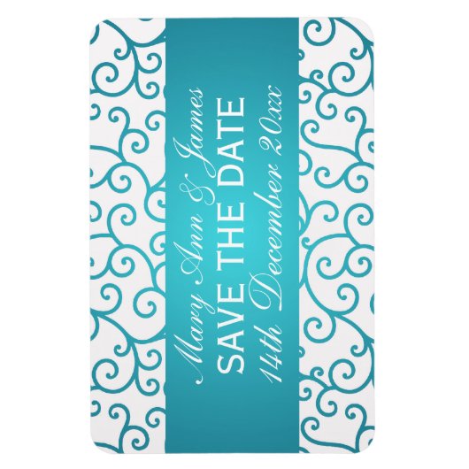 Elegant Save The Date Swirls Patroon Aqua Blue Magneet (Verticaal)