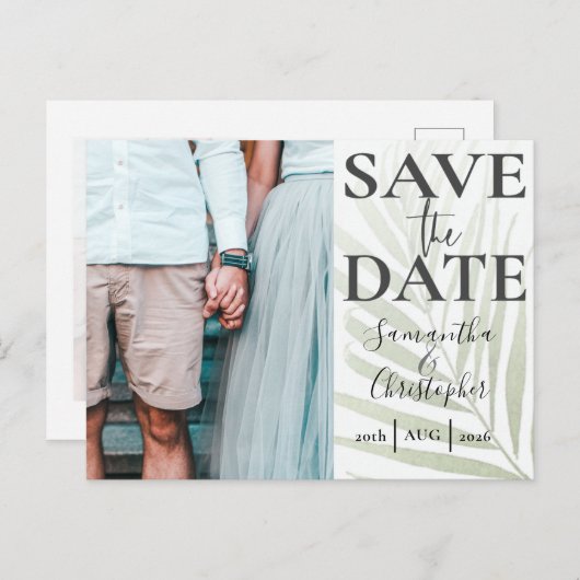 Elegant Save the Date Tropical Photo Wedding Aankondigingskaart (Voorkant / Achterkant)