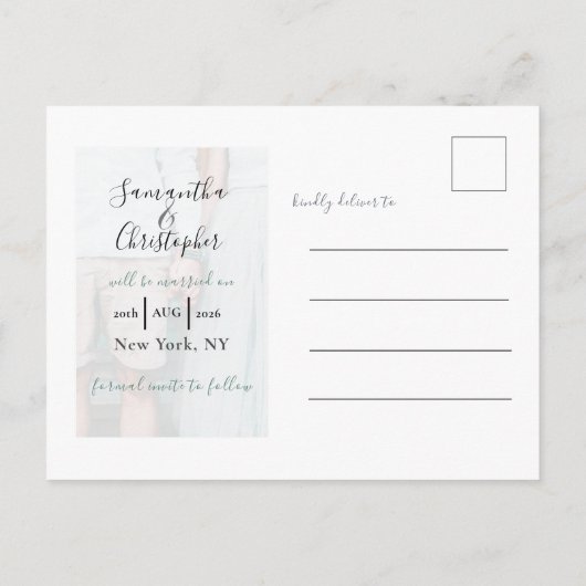 Elegant Save the Date Tropical Photo Wedding Aankondigingskaart (Achterkant)