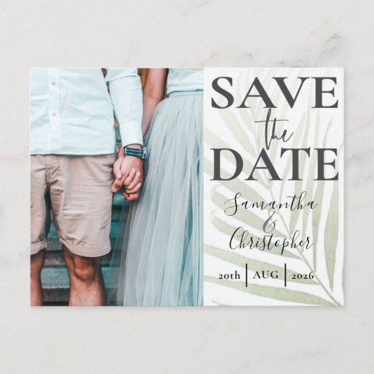 Elegant Save the Date Tropical Photo Wedding Aankondigingskaart (Voorkant)