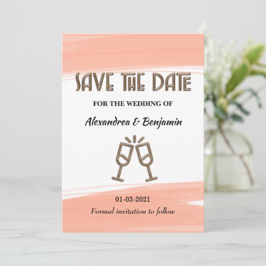 Elegant Save the Date Waterverf Roze Moderne Kaart (Staand voorkant)
