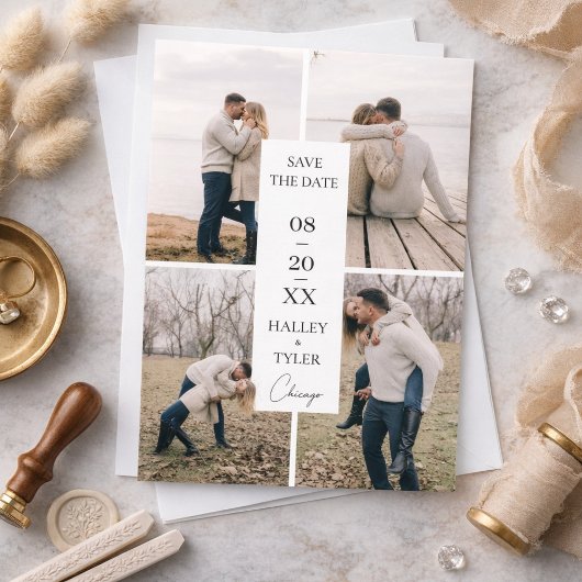 Elegant Save the Date Wedding Photo Collage Kaart