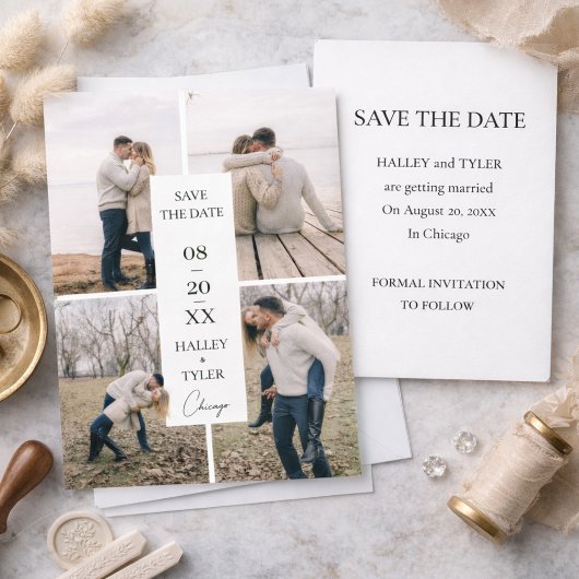 Elegant Save the Date Wedding Photo Collage Kaart