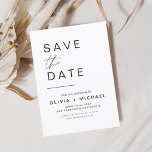 Elegant Save the Date White Minimalist<br><div class="desc">De bruiloft Elegant redt de datumkaarten. Sparen de kaarten van de Datum bevatten een moderne hand geschreven kromme manuscripttypografie die elegant,  eenvoudig en modern zijn om na u minimalistische eenvoudige trouwdag te gebruiken viering.</div>
