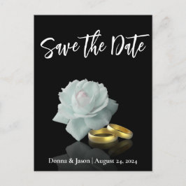 Elegant Save the Date White Rose Gold Rings Script Aankondigingskaart