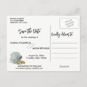 Elegant Save the Date White Rose Gold Rings Script Aankondigingskaart (Achterkant)