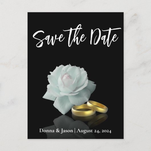 Elegant Save the Date White Rose Gold Rings Script Aankondigingskaart (Voorkant)