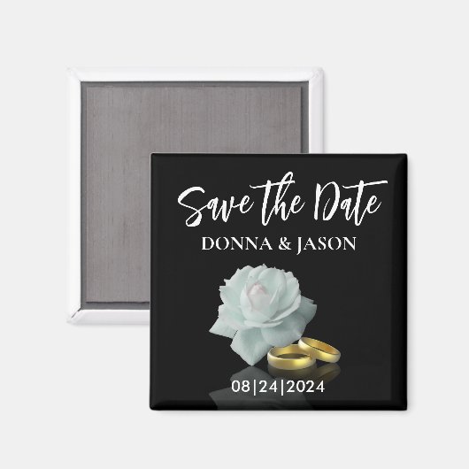 Elegant Save the Date White Rose Gold Rings Script Magneet (Voorkant / Achterkant)