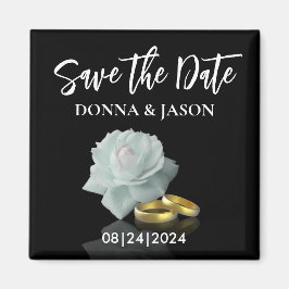 Elegant Save the Date White Rose Gold Rings Script Magneet