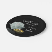 Elegant Save the Date White Rose Gold Rings Script Papieren Bordje (Gekanteld)