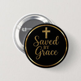 Elegant Saved By Grace Black & Gold Christian Ronde Button 5,7 Cm