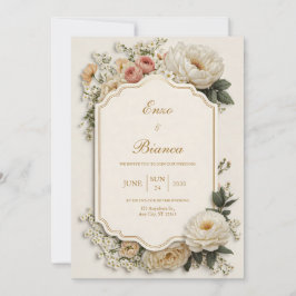 Elegant Scalloped Blush Peony Floral Wedding Kaart