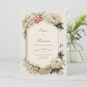 Elegant Scalloped Blush Peony Floral Wedding Kaart (Staand voorkant)