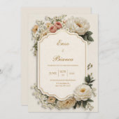 Elegant Scalloped Blush Peony Floral Wedding Kaart (Voorkant / Achterkant)