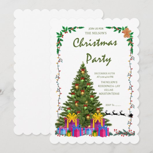 Elegant Scalloped Edge Christmas Party Invite" Kaart (Voorkant / Achterkant)