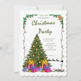 Elegant Scalloped Edge Christmas Party Invite" Kaart