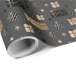 Elegant Scandi-kerstgoud en zwarte wand Cadeaupapier