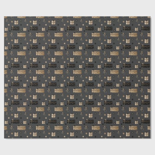 Elegant Scandi-kerstgoud en zwarte wand Cadeaupapier (Vlak)