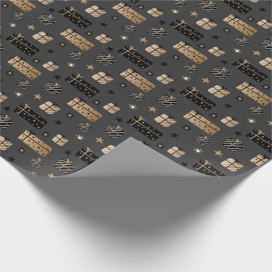 Elegant Scandi-kerstgoud en zwarte wand Cadeaupapier (Hoek)