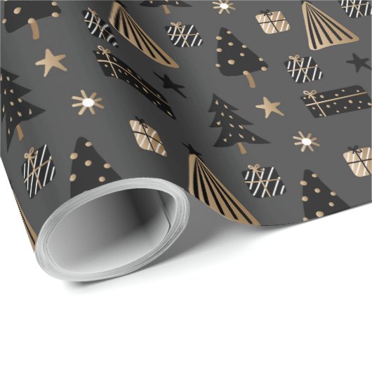 Elegant Scandi-kerstgoud en zwarte wrapping Cadeaupapier (Rol Hoek)
