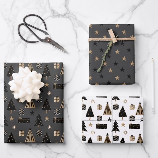 Elegant Scandi-kerstgoud en zwarte wrapping Inpakpapier Vel (Voorkant)