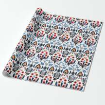 Elegant Scandinavisch Bloemen Folk Wrapping Papier