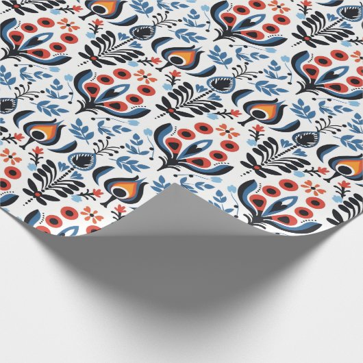 Elegant Scandinavisch Bloemen Folk Wrapping Papier (Hoek)
