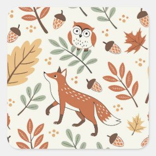Elegant Scandinavisch Herfst patroon Vierkante Sticker