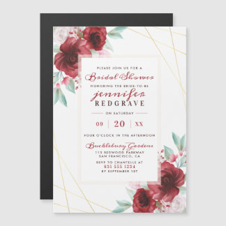 Elegant Scarlet Glam Blooms Floral Vrijgezellenfee Magnetische Uitnodiging
