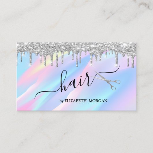 Elegant schaar Zilver Glitter Drift Holographic Visitekaartje (Voorkant)