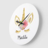 Elegant schattig  bloemgoud glitter unicorn grote klok (Hoek)