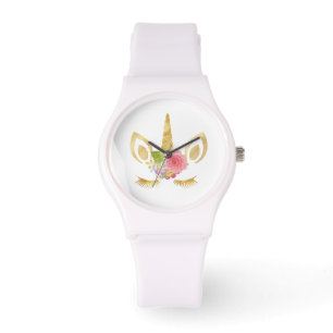 Elegant schattig  bloemgoud glitter unicorn horloge
