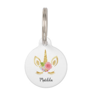 Elegant schattig  bloemgoud glitter unicorn huisdierpenning