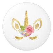Elegant schattig  bloemgoud glitter unicorn keramische knop (Voorkant)