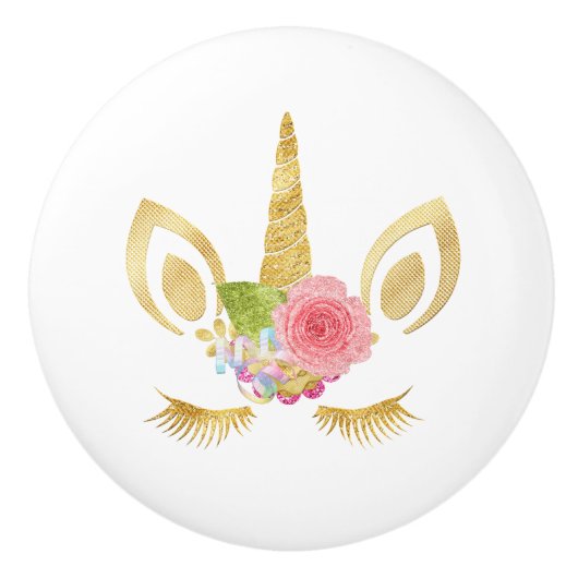 Elegant schattig  bloemgoud glitter unicorn keramische knop (Voorkant)