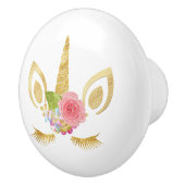 Elegant schattig  bloemgoud glitter unicorn keramische knop (Rechts)