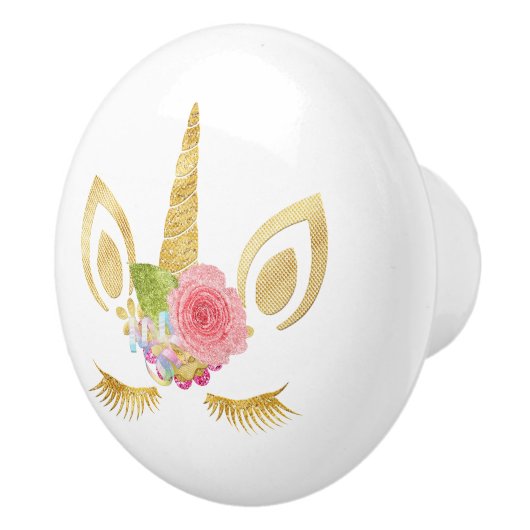 Elegant schattig  bloemgoud glitter unicorn keramische knop (Rechts)
