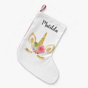 Elegant schattig bloemgoud glitter unicorn kleine kerstsok