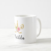Elegant schattig  bloemgoud glitter unicorn koffiemok (Voorkant rechts)