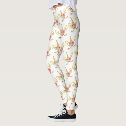 Elegant schattig bloemgoud glitter unicorn leggings (Links)